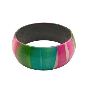 Vintage Pop Art Bangle Bracelet Multicolor Stripe Chunky Boho Y2K Coastal Surf